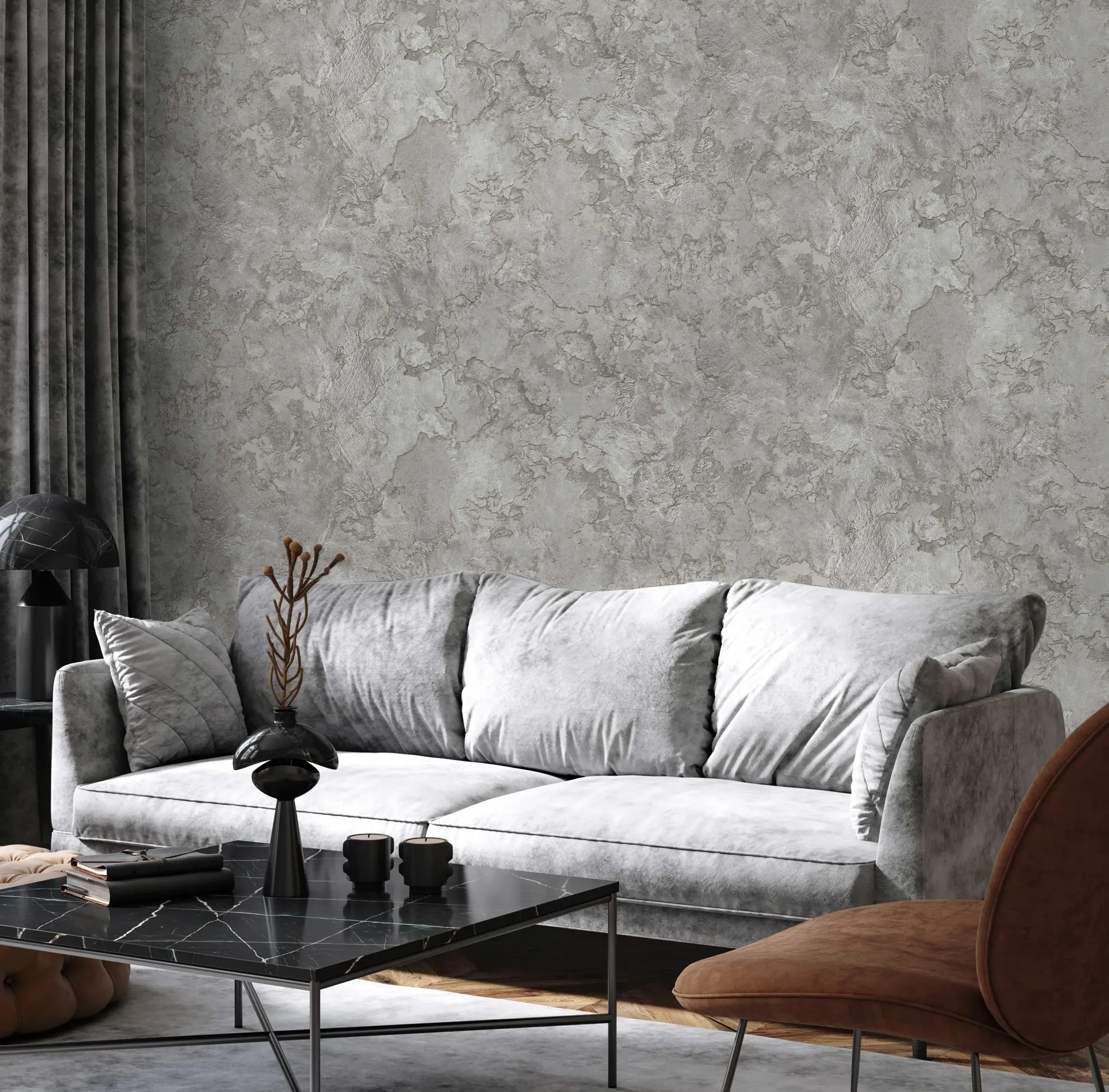 Gray Embossed Wallpaper – Natural Glittering (24109-2)